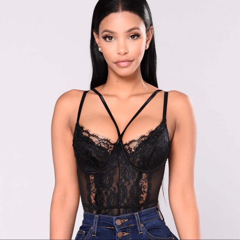 Fashion Nova Black Lace Bodysuit